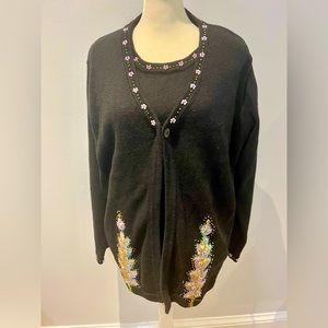 NWT Storybook Knits HSN Timeless Beauty Black Sweater‎ + Tank 2 Piece Set Size L